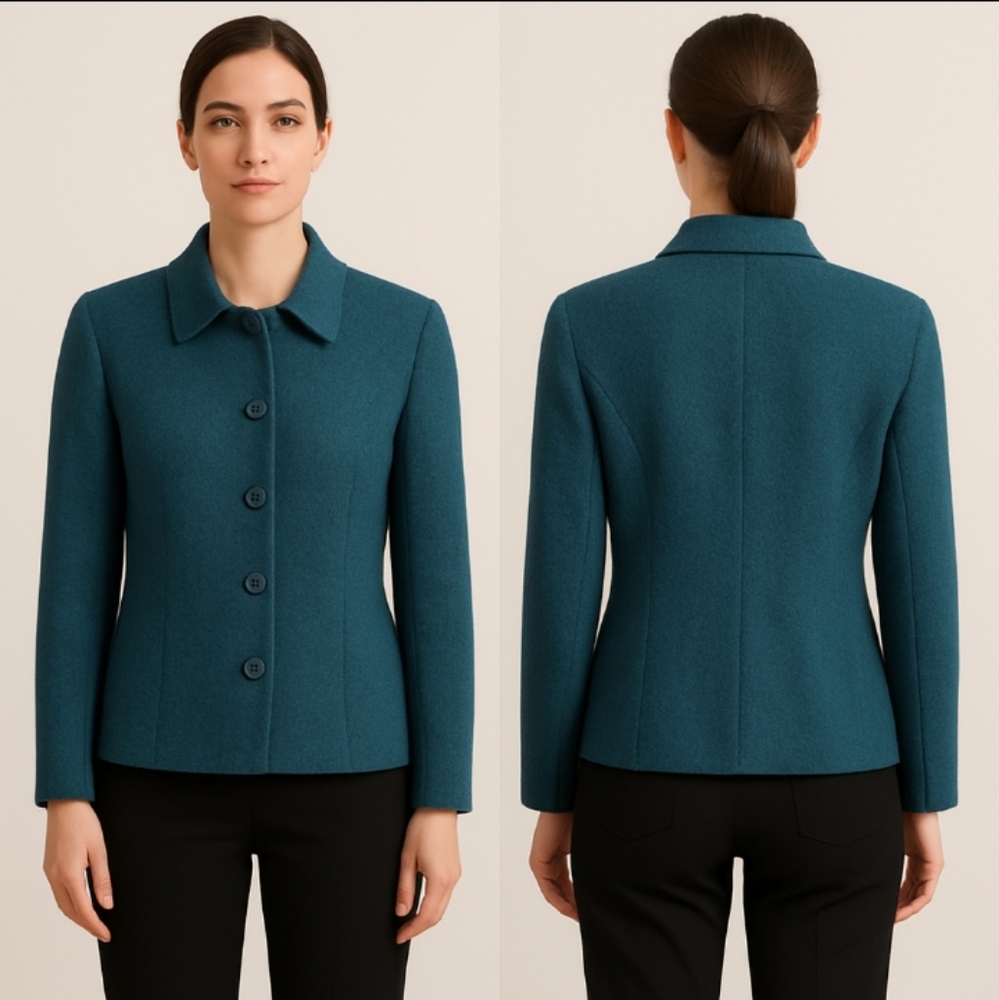 Teal Women's Button-Front Wool Jacket
